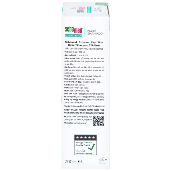 Dầu gội đầu Extreme Dry Skin Relief Shampoo 5% Urea Sebamed giảm khô, ngứa (200ml)