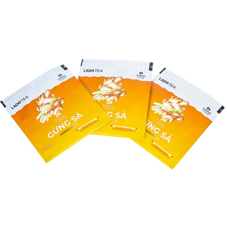 Trà gừng sả Lado Tea Premium Ladophar hỗ trợ giảm các triệu chứng đau đầu (20 túi x 2g)