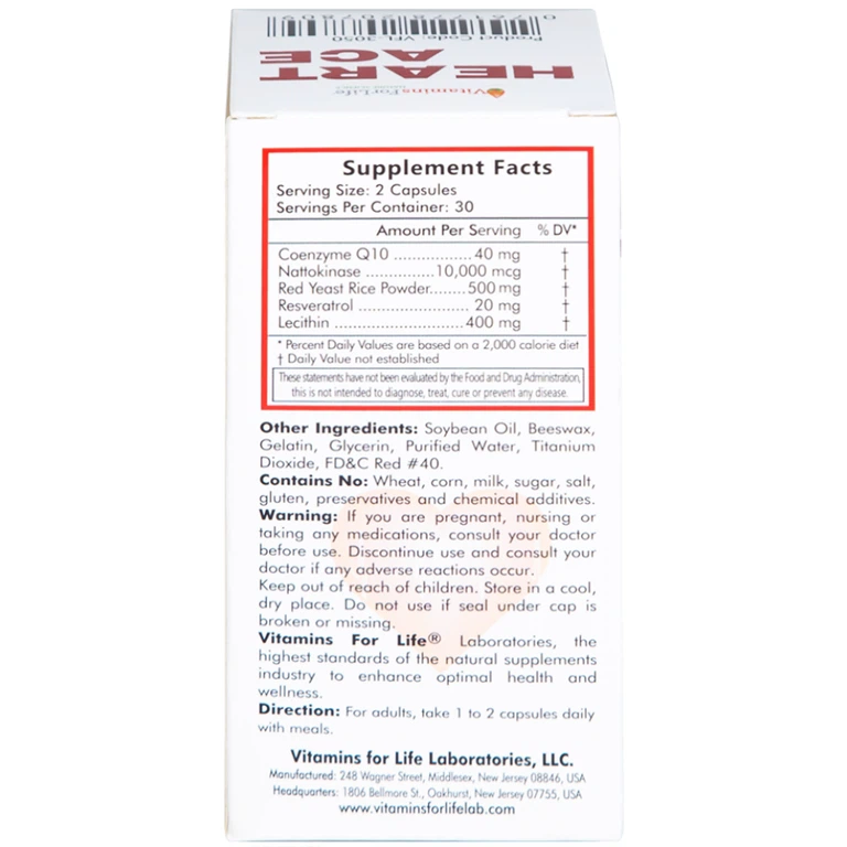 Viên uống Heart Ace Support Vitamins For Life hỗ trợ sức khỏe tim mạch, điều hòa nhịp tim (Hộp 60 viên)
