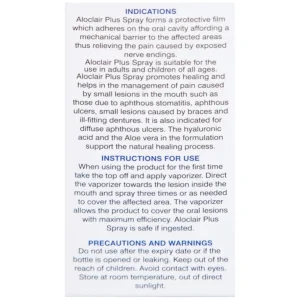 Chai xịt Aloclair Plus Spray giảm đau nhanh bệnh tay chân miệng, nhiệt miệng, chỉnh nha, nhổ răng (15ml)