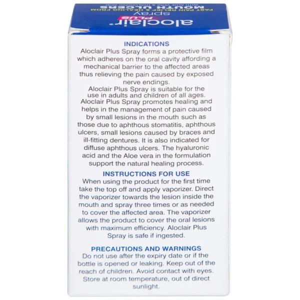 Chai xịt Aloclair Plus Spray giảm đau nhanh bệnh tay chân miệng, nhiệt miệng, chỉnh nha, nhổ răng (15ml)