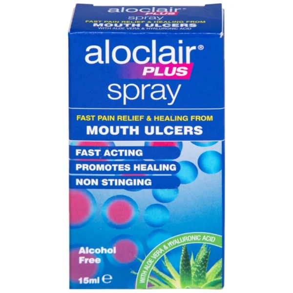 Chai xịt Aloclair Plus Spray giảm đau nhanh bệnh tay chân miệng, nhiệt miệng, chỉnh nha, nhổ răng (15ml)