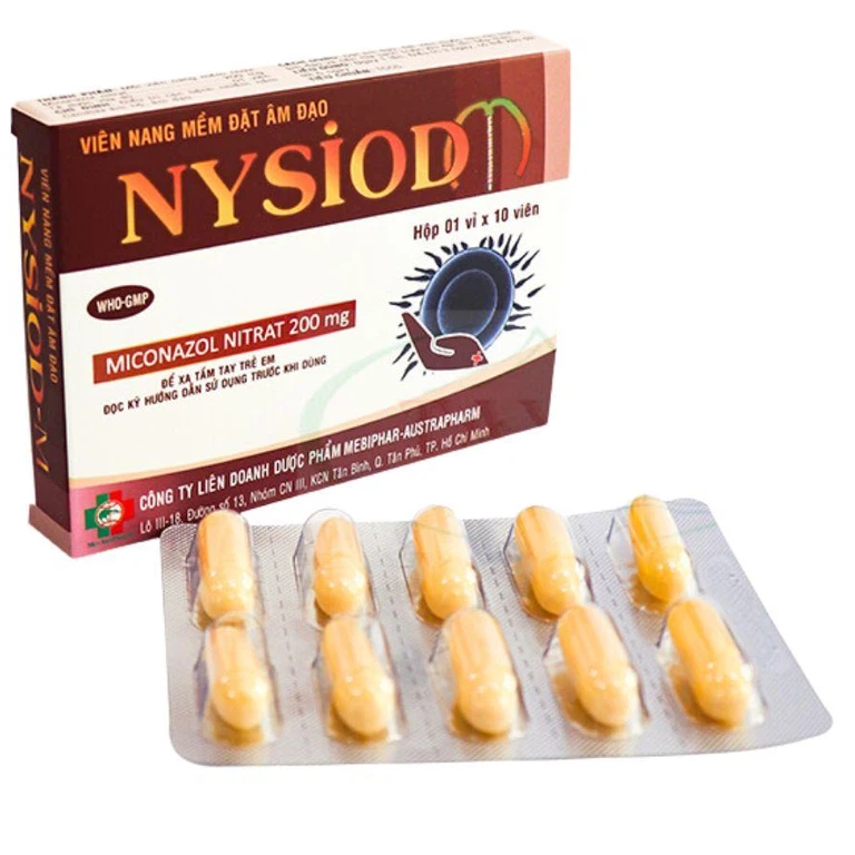 Viên đặt âm đạo Nysiod-M 200mg Mebiphar - Austrapharm điều trị nhiễm nấm Candida (1 vỉ x 10 viên)