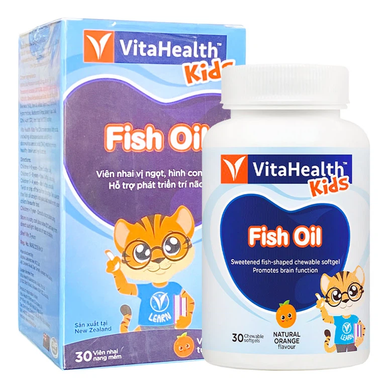 Viên nhai vị ngọt VitaHealth Kids Fish Oil hỗ trợ cung cấp DHA, Omega 3 từ dầu cá, tốt cho não và mắt (30 viên)