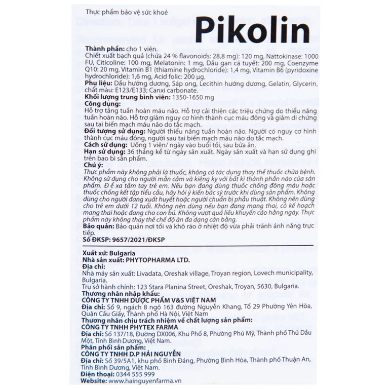 Viên uống Pikolin Ocavill hỗ trợ tăng tuần hoàn máu não (30 viên)