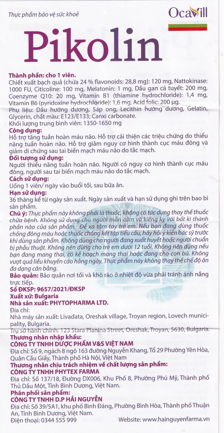 Viên uống Pikolin Ocavill hỗ trợ tăng tuần hoàn máu não (30 viên)