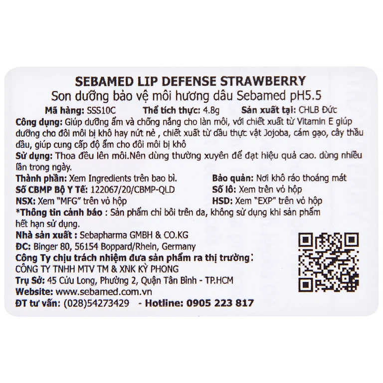 Son dưỡng bảo vệ môi hương dâu Sebamed Lip Defense (4,8g)