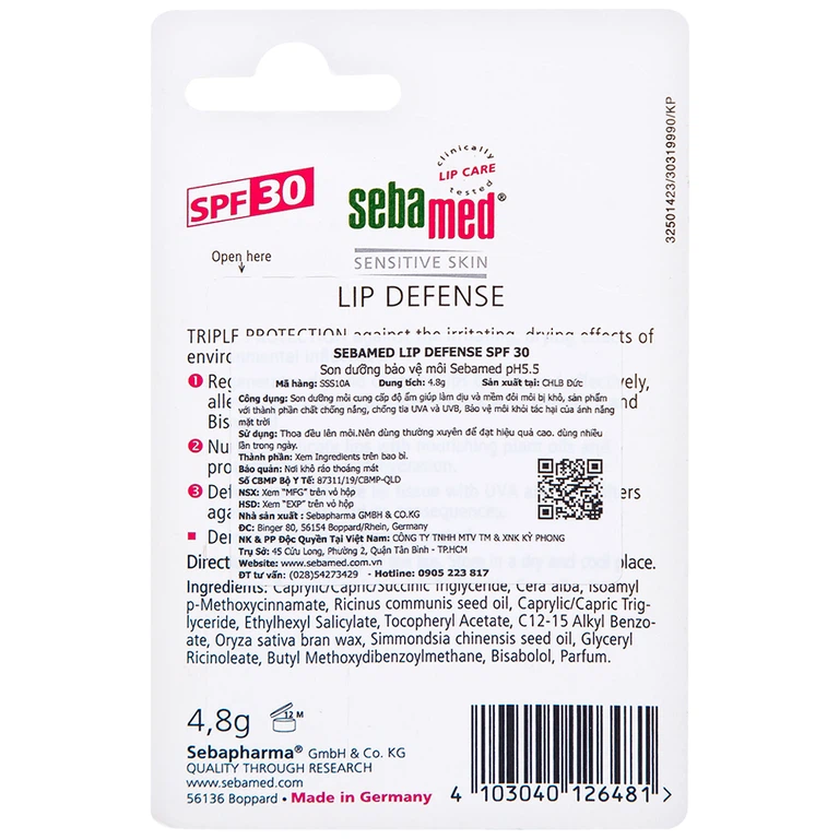 Son dưỡng bảo vệ môi Sebamed Lip Defense SPF30 cung cấp độ ẩm cho môi khô (4,8g)