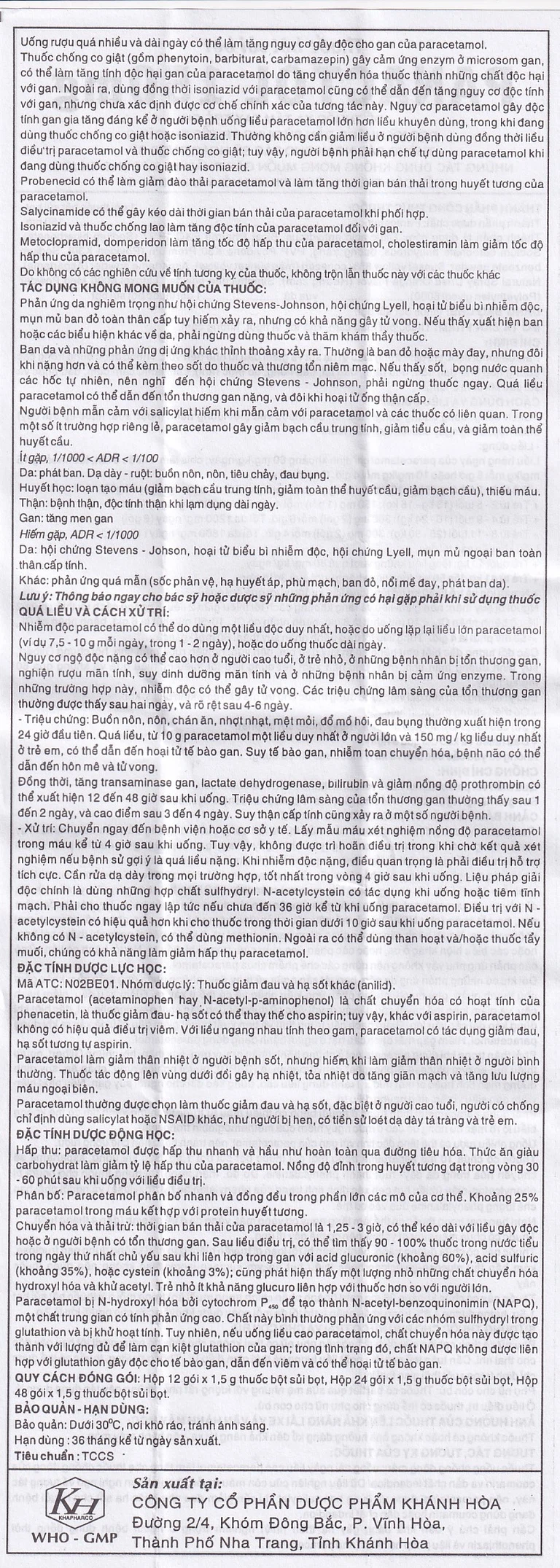 Bột sủi Panactol 150mg Khapharco vị ngọt, không đắng, hạ sốt, giảm đau cho trẻ (48 gói x 1.5g)