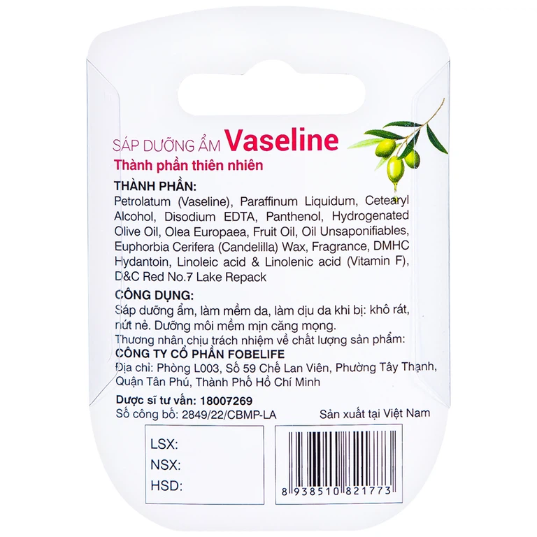 Sáp dưỡng ẩm Vaseline Rosy Lotus Fobelife làm mềm da, làm dịu da khi bị khô rát, nứt nẻ, dưỡng môi (7g)