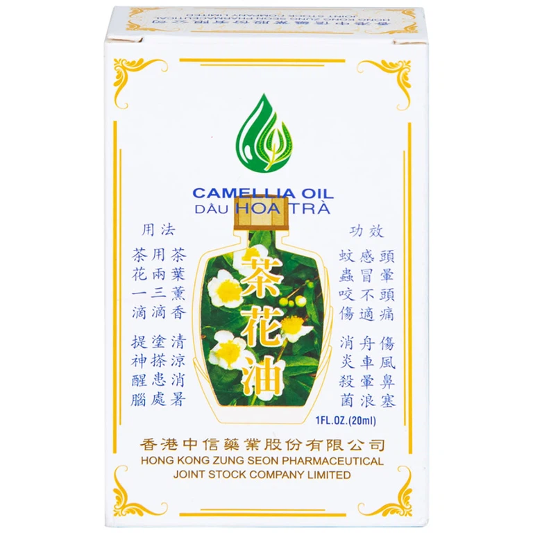 Dầu Hoa Trà Camellia Oil Hong Kong Zung Seon hỗ trợ điều trị cảm cúm, nghẹt mũi, chóng mặt, nhứt đầu (20ml)