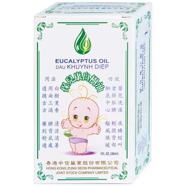 Dầu Khuynh Diệp Eucalyptus Oil Hong Kong Zung Seon hỗ trợ điều trị cảm cúm, nghẹt mũi, đau bụng, giữ ấm (30ml)