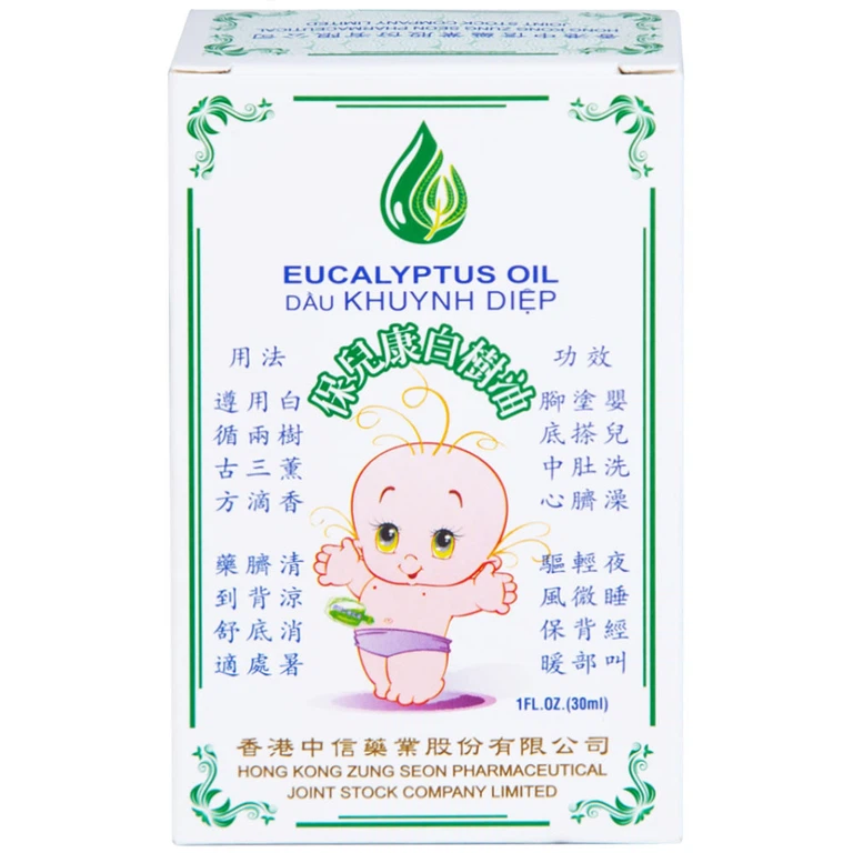 Dầu Khuynh Diệp Eucalyptus Oil Hong Kong Zung Seon hỗ trợ điều trị cảm cúm, nghẹt mũi, đau bụng, giữ ấm (30ml)