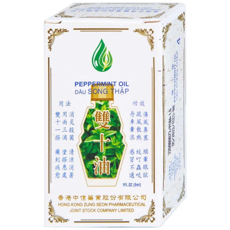 Dầu Song Thập Peppermint Oil Hong Kong Zung Seon hỗ trợ điều trị cảm lạnh, nghẹt mũi (5ml)