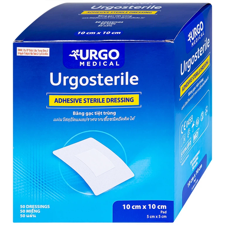 Băng gạc tiệt trùng Urgosterile 10cm x 10cm bảo vệ vết trầy xước, vết cắt, vết thương (50 miếng)