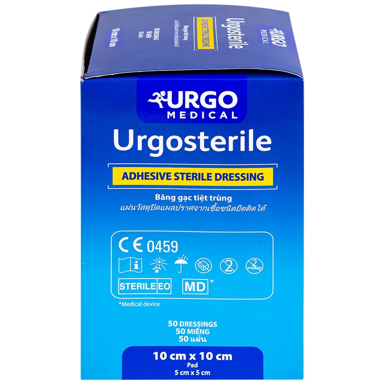 Băng gạc tiệt trùng Urgosterile 10cm x 10cm bảo vệ vết trầy xước, vết cắt, vết thương (50 miếng)