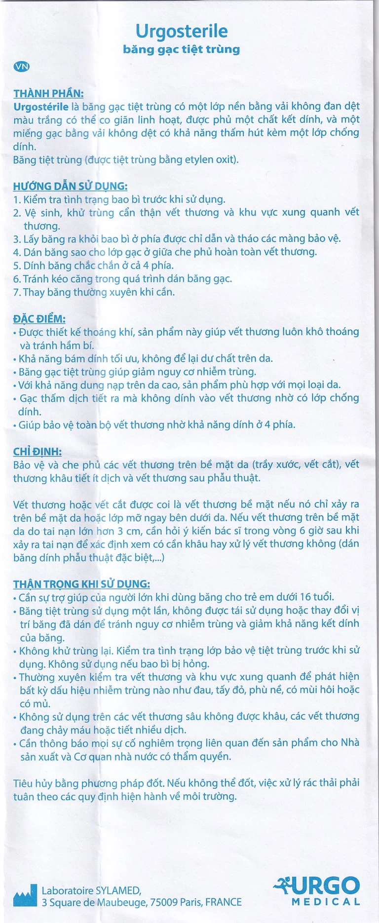 Băng dán có gạc Urgosterile size 5cm x 7cm băng các vết thương do phẫu thuật, khâu, chấn thương (50 miếng)