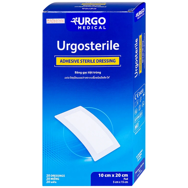 Băng gạc tiệt trùng Urgosterile 10cm x 20cm bảo vệ vết trầy xước, vết cắt, vết thương (20 miếng)