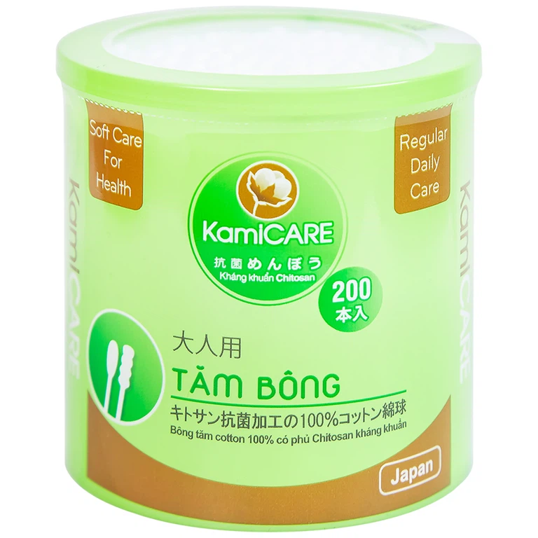Tăm bông kháng khuẩn KamiCare vệ sinh tai, mũi (200 que)