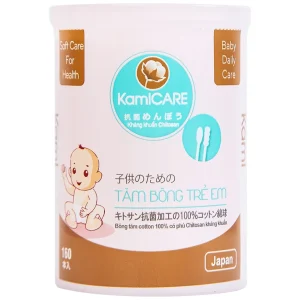 Tăm bông kháng khuẩn KamiCare dành cho trẻ em 1 đầu xoắn 1 đầu thường vệ sinh tai, mũi (160 chiếc)