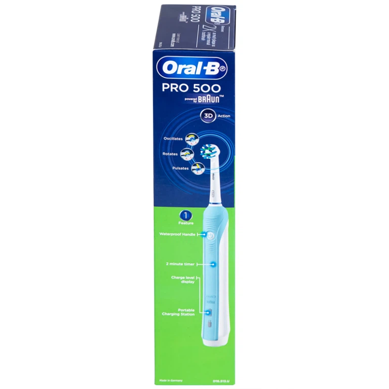 Bàn chải đánh răng điện Oral-B Pro 500 Crossaction loại bỏ các mảng bám và vết ố trên răng