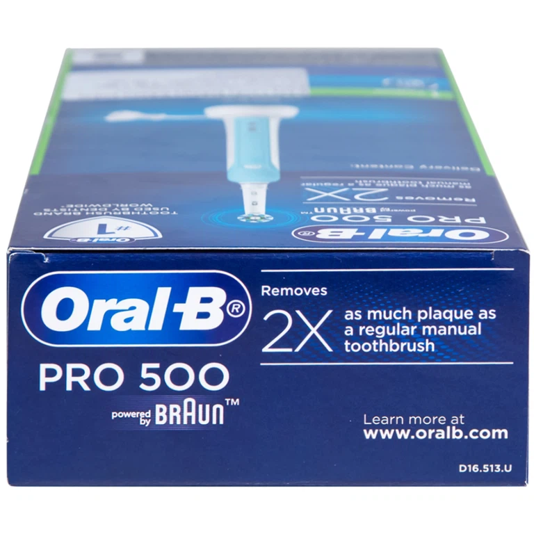 Bàn chải đánh răng điện Oral-B Pro 500 Crossaction loại bỏ các mảng bám và vết ố trên răng