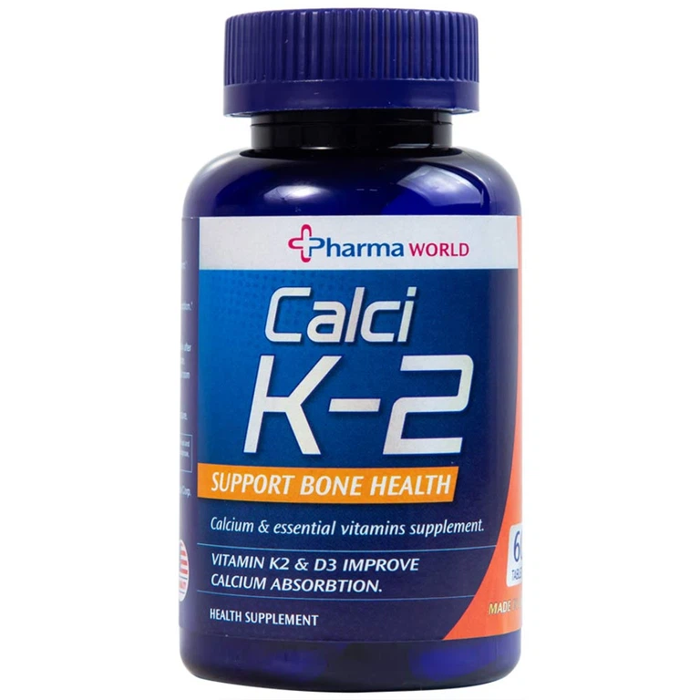Viên uống Calci K-2 Pharma World hỗ trợ giảm nguy cơ loãng xương (60 viên)