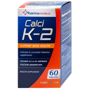 Viên uống Calci K-2 Pharma World hỗ trợ giảm nguy cơ loãng xương (60 viên)