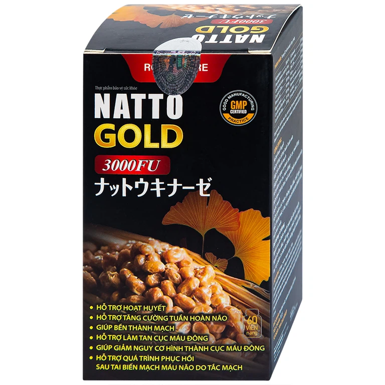 Viên uống Natto Gold 3000FU Royal Care hỗ trợ hoạt huyết, tăng cường tuần hoàn não (60 viên)