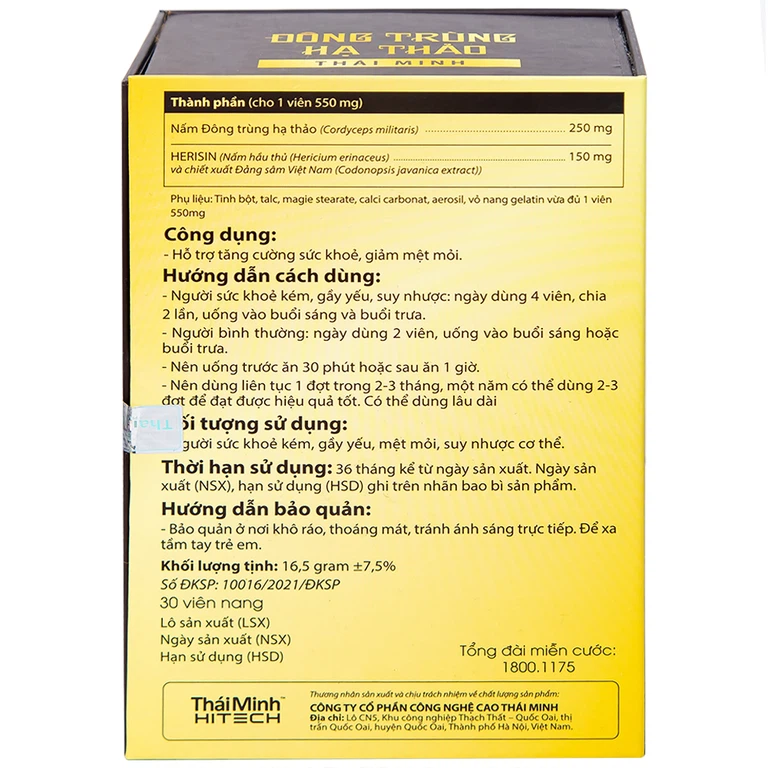 Đông Trùng Hạ Thảo Thái Minh hỗ trợ tăng cường sức khỏe, giảm mệt mỏi (30 viên)