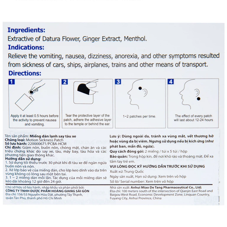 Miếng dán lạnh MDT chống say tàu xe, giảm nôn, buồn nôn (5 túi x 2 miếng)