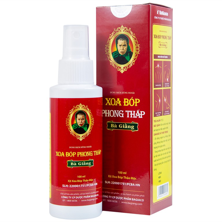 Xịt xoa bóp phong thấp Bà Giằng 100ml giảm triệu chứng phong thấp, đau gân cơ khớp