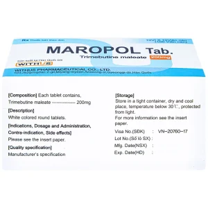 Viên nén Maropol 200mg Withus Pharma điều trị đau do rối loạn chức năng ống tiêu hóa (10 vỉ x 10 viên)