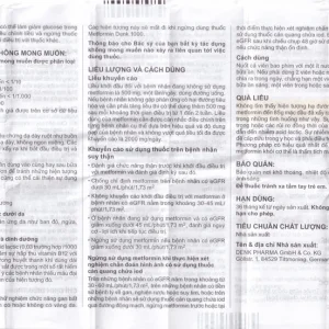 Viên nén Metformin Denk 1000 điều trị đái tháo đường típ 2 (2 vỉ x 15 viên)