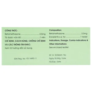 Thuốc Mekocetin 0.5mg Mekophar điều trị thấp khớp, bệnh collagen, bệnh ngoài da, dị ứng (5 vỉ x 20 viên)