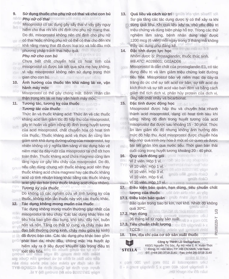Viên nén Misoprostol Stella 200mcg giảm nguy cơ loét dạ dày (3 vỉ x 10 viên)