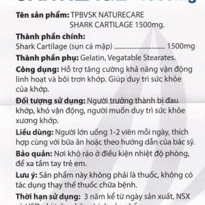 Viên uống Shark Cartilage NatureCare hỗ trợ tăng cường khả năng vận động linh hoạt và bôi trơn khớp (Hộp 60 viên)