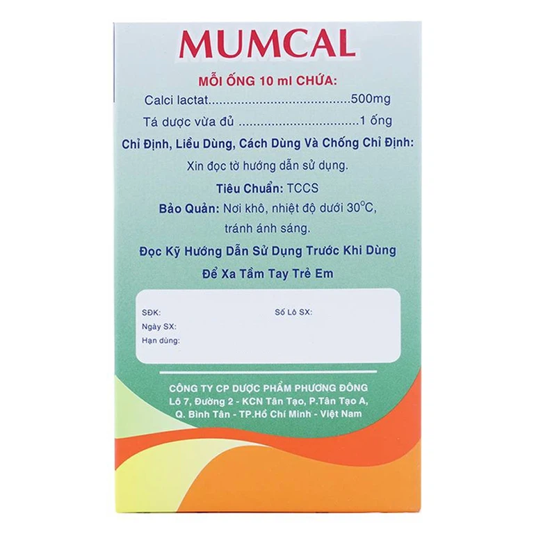 Dung dịch uống Mumcal 500mg Phương Đông bổ sung Canxi cho phụ nữ mang thai (20 ống x 10ml)