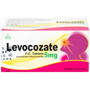 Thuốc Levocozate 5mg dùng trong điều trị viêm mũi dị ứng theo mùa, dị ứng kinh niên, nổi mề đay tự phát (10 vỉ x 10 viên)