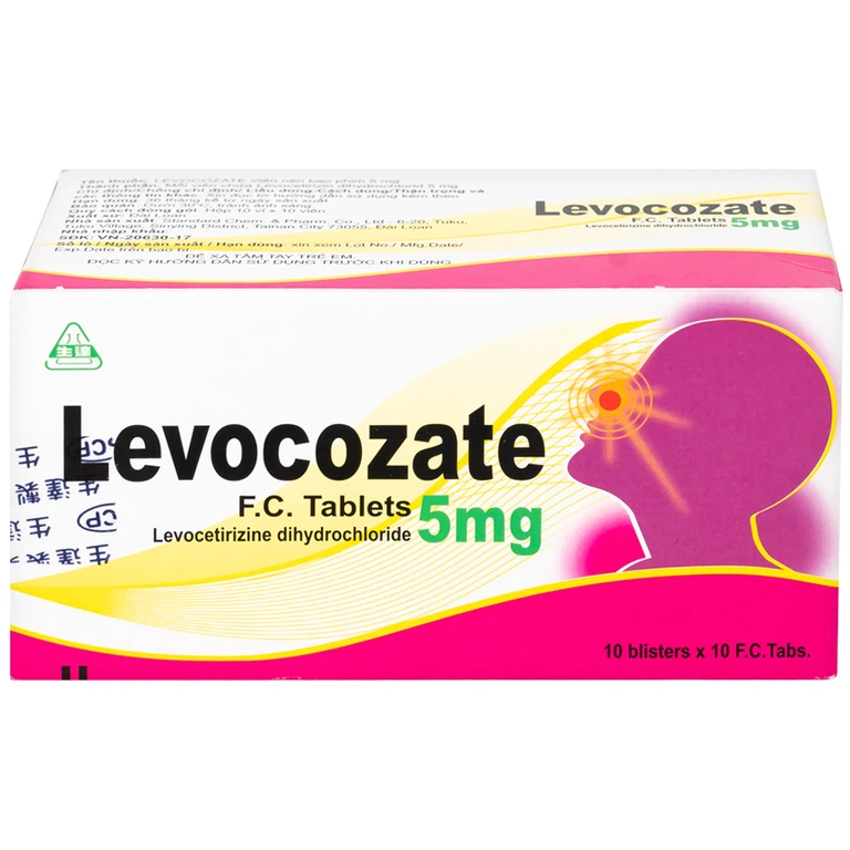 Thuốc Levocozate 5mg dùng trong điều trị viêm mũi dị ứng theo mùa, dị ứng kinh niên, nổi mề đay tự phát (10 vỉ x 10 viên)
