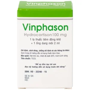 Thuốc tiêm Vinphason 100mg Vinphaco điều trị lupus ban đỏ hệ thống, hồng ban đa dạng nặng (1 lọ + 1 ống)