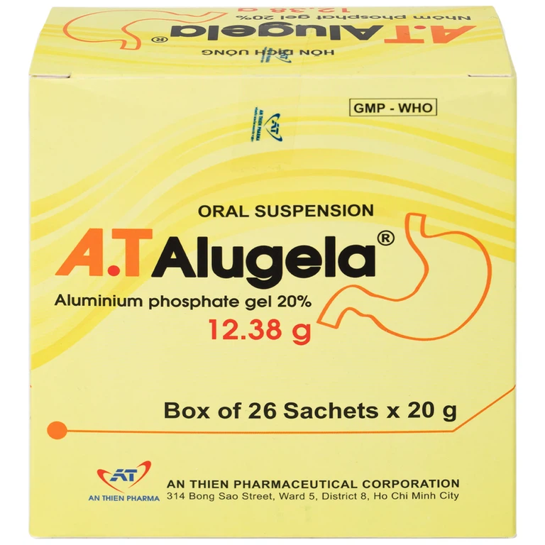 Hỗn dịch thuốc A.T Alugela An Thiên điều trị viêm thực quản, viêm dạ dày cấp và mạn tính (26 gói x 20g)