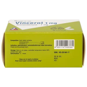 Thuốc Vincerol 1mg Vinphaco dùng trong bệnh tim gây tắc mạch, nhồi máu cơ tim (10 vỉ x 10 viên)