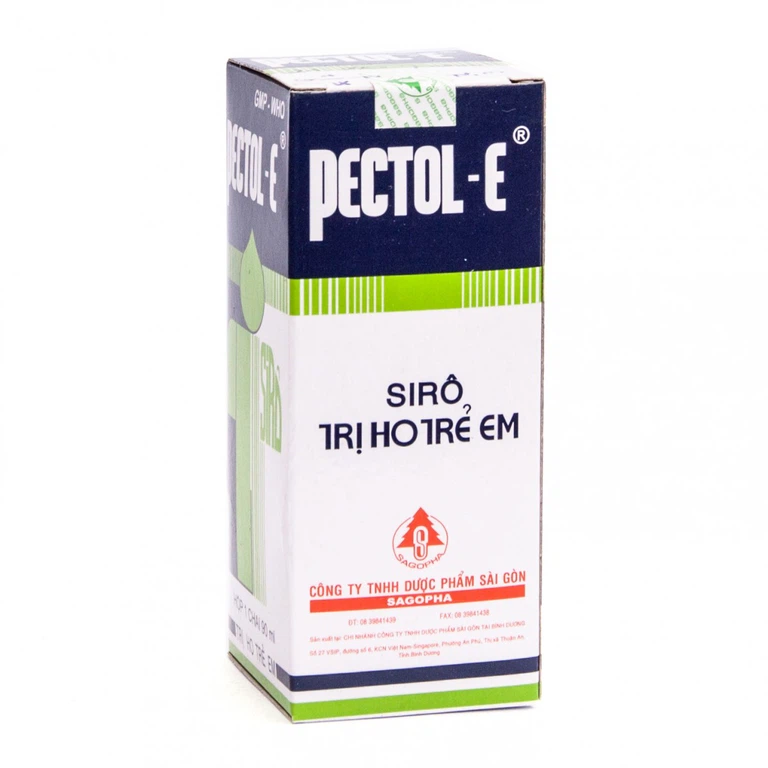 Siro trị ho trẻ em Pectol-E Sagopha điều trị ho, viêm phế quản, suyễn, cảm, sổ mũi (90ml)