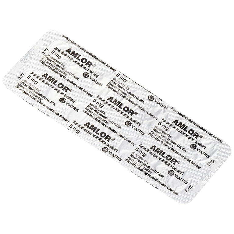 Thuốc Amlor 5mg Tablets Viatris điều trị tăng huyết áp, đau thắt ngực (3 vỉ x 10 viên)