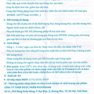 Viên uống 5-MTHF Robinson Pharma hỗ trợ cho phụ nữ bị rối loạn chuyển hóa acid folic (3 vỉ x 10 viên)