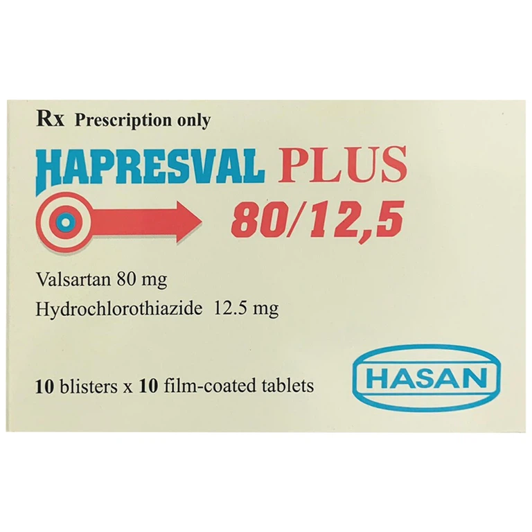 Thuốc Hapresval Plus 80/12.5 điều trị tăng huyết áp (10 vỉ x 10 viên)