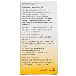 Thuốc hít Breztri 160/7.2/5mcg Astrazeneca giảm co thắt phế quản cấp tính (120 liều)