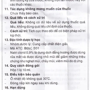Thuốc nhỏ mắt, nhỏ mũi Natri Clorid 0,9% Pharmedic hỗ trợ rửa mắt, rửa mũi, phụ trị nghẹt mũi, sổ mũi (10ml)