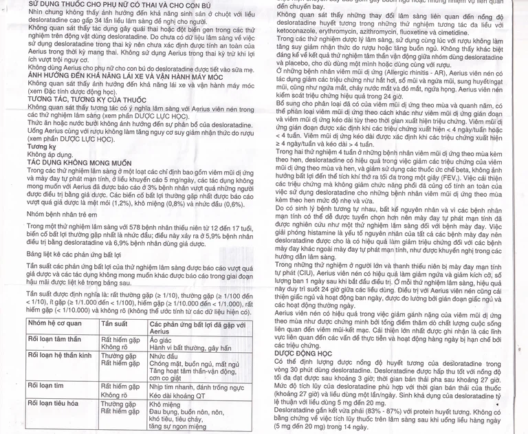 Thuốc Aerius 5mg Organon giảm viêm mũi dị ứng, mày đay (1 vỉ x 10 viên)